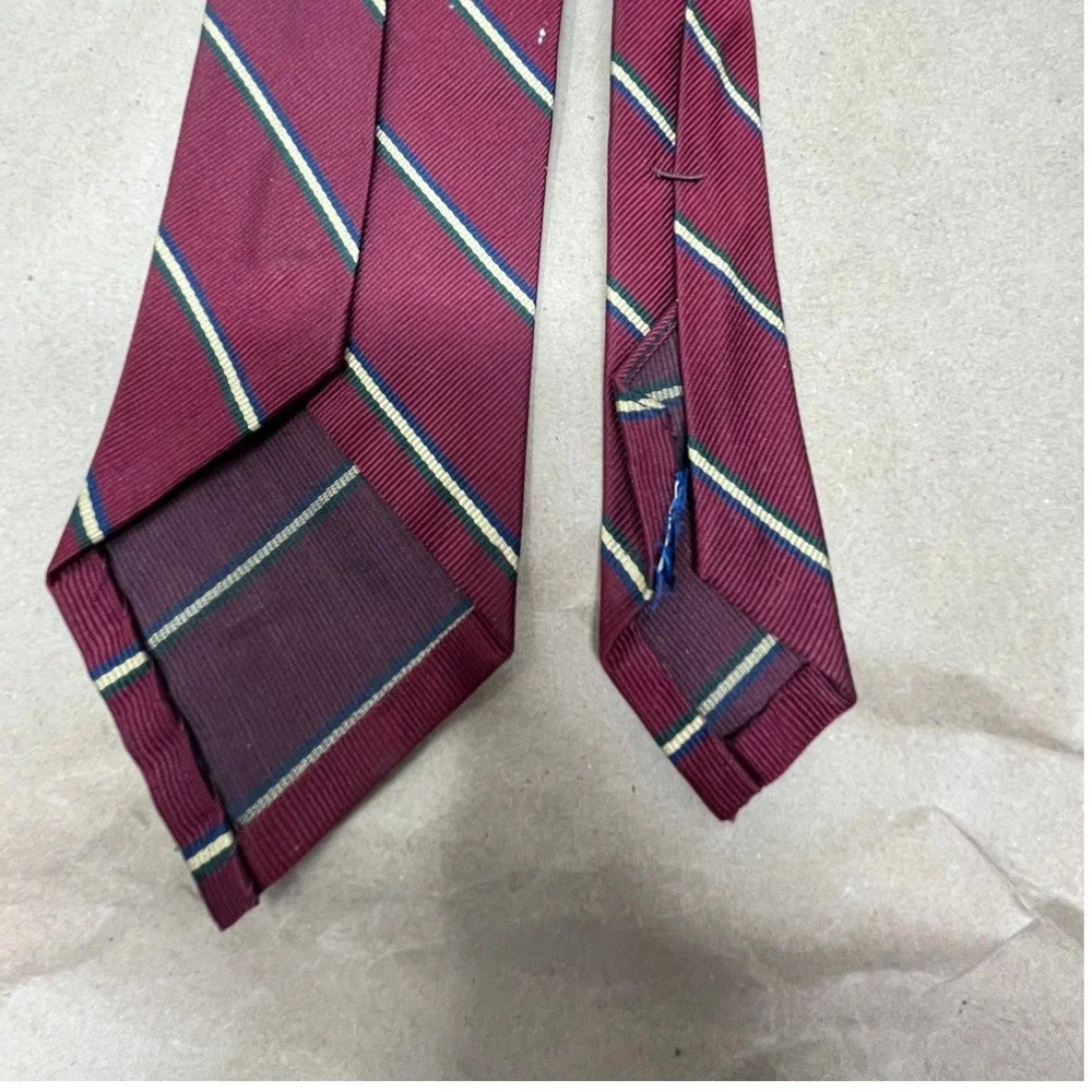 Vintage Mens Silk Necktie Burgundy Navy Gold Diagonal Striped Business Tie